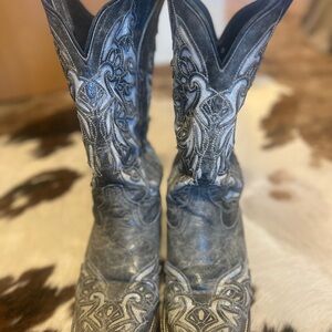 J.B. Dillon Grey Leather Cowboy Boots